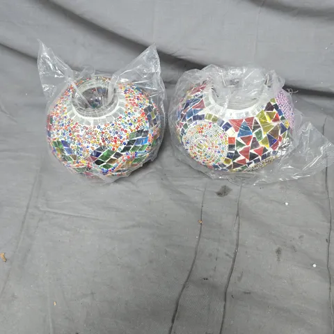 PAIR OF DECORATIVE MOSAIC GLASS VASES – COLOURFUL TILED DESIGN (SET OF 2)