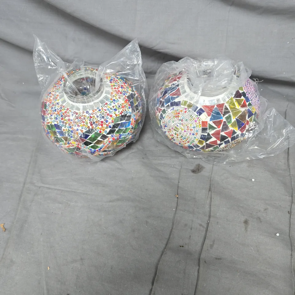PAIR OF DECORATIVE MOSAIC GLASS VASES – COLOURFUL TILED DESIGN (SET OF 2)