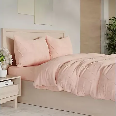 COZEE HOME SMALL PINTUCK 4 PIECE VELVETSOFT DUVET SET ROSE SMOKE DOUBLE