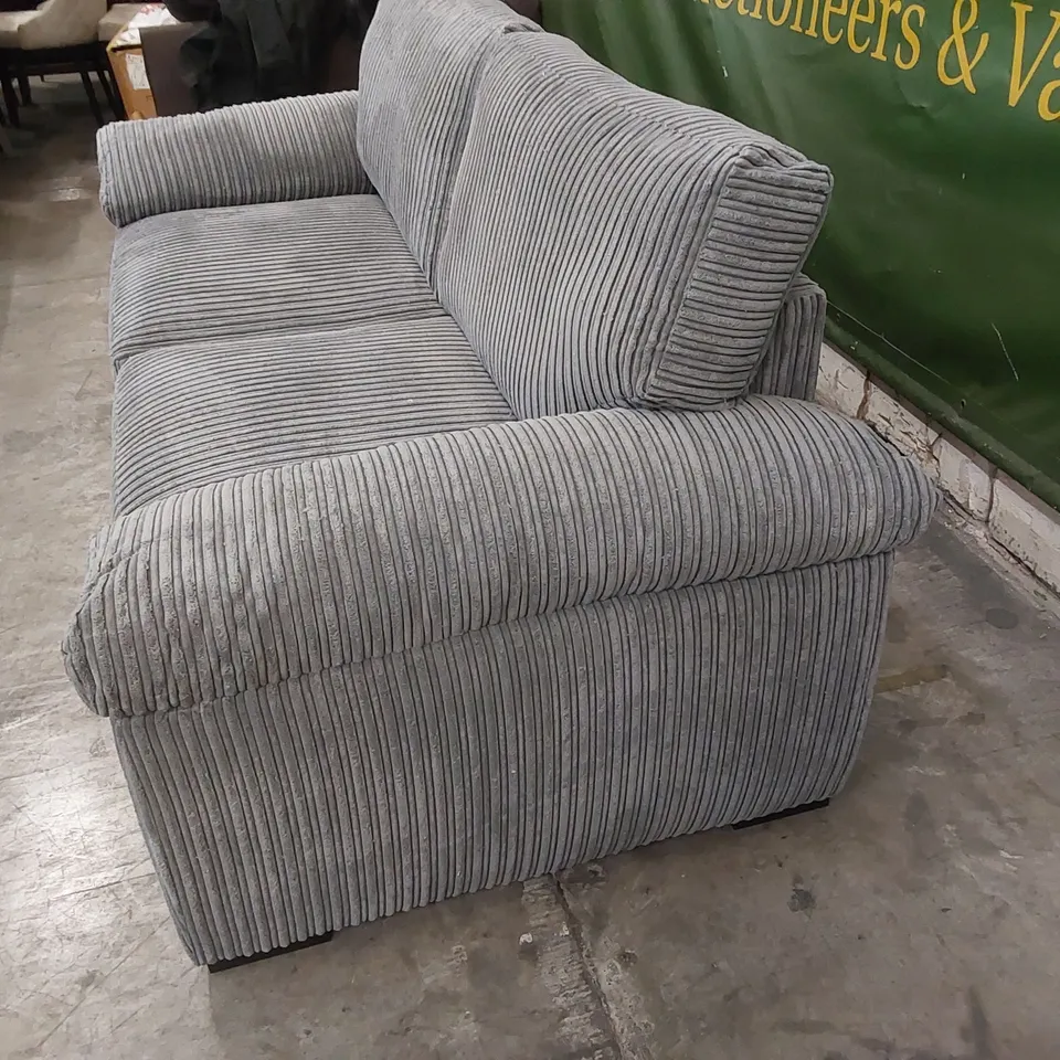 DESIGNER GREY FABRIC UPHOLSTERED 3 SEATER SOFA