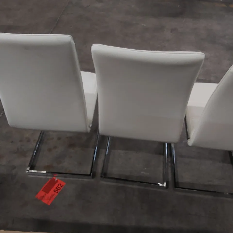 SET OF 4x PERTH DINING CHAIR, WHITE PREMIUM FAUX LEATHER & CHROME