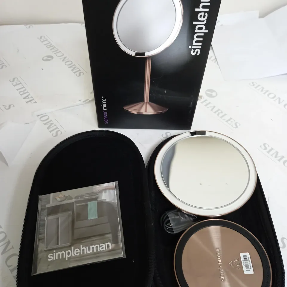 BOXED SIMPLEHUMAN SENSOR MIRROR IN COPPER COLOUR 