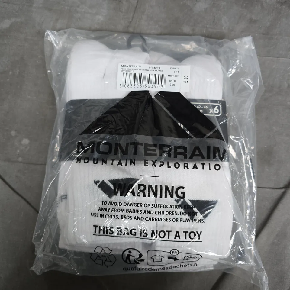 BAGGED MONTERRAIN FORM CORE CUSHIONED CREW SOCK 6PACK IN OPTIC WHITE