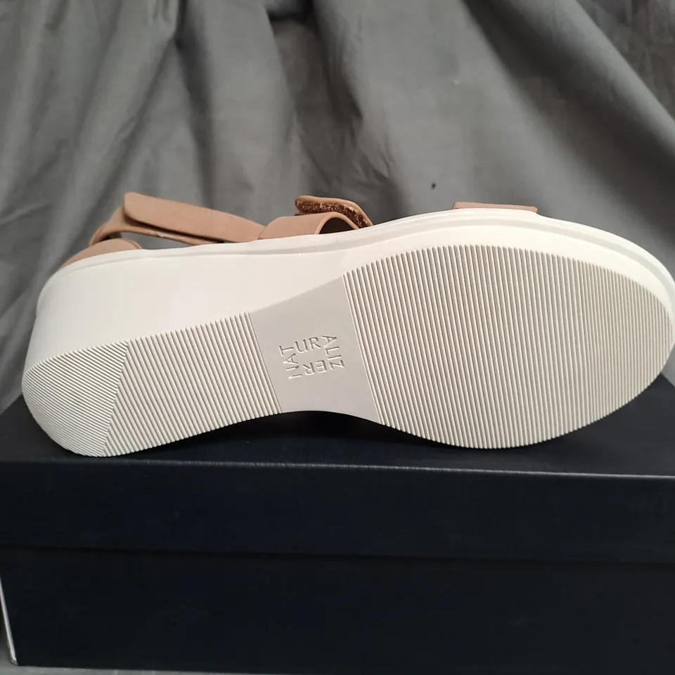 BOXED NATURA LINER HIGH HEEL OPEN TOE SANDALS IN WHITE & BEIGE - UK 6