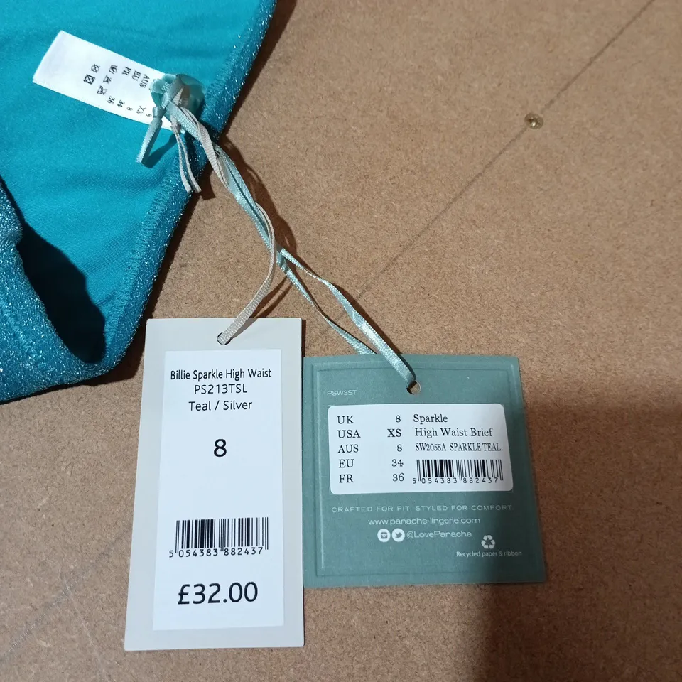 BRAVISSIMO BILLIE SPARKLE HIGH WAIST BRIEF – TEAL/SILVER (UK 8) – PANACHE