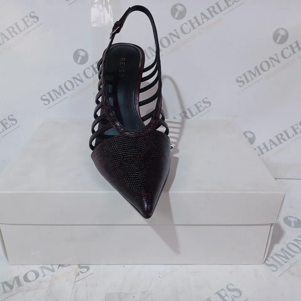 BOZED PAIR OF REISS DAPHNE SLINGBACK HEELS IN POMEGRANATE SIZE 7