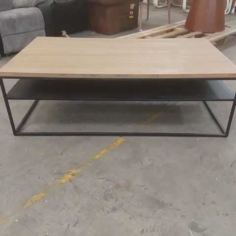 DESIGNER COFFEE TABLE WITH WOODEN TOP AND METAL BASE