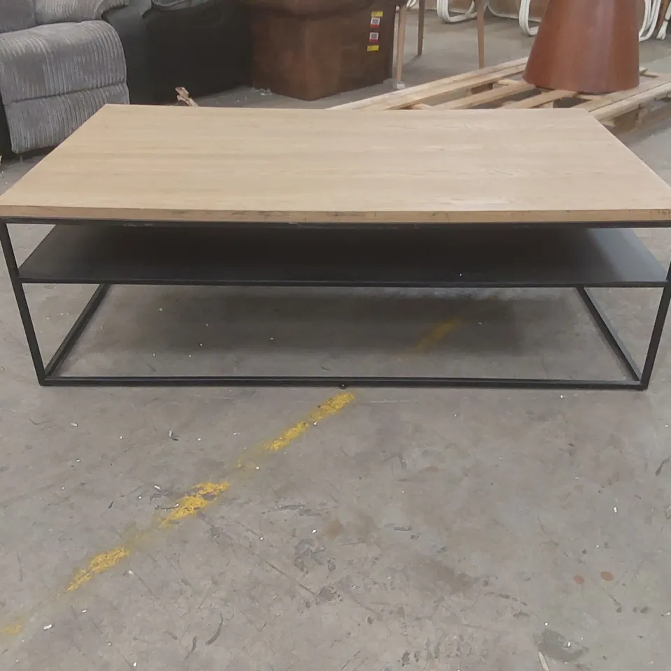 DESIGNER COFFEE TABLE WITH WOODEN TOP AND METAL BASE