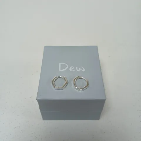 DEW HEXAGON HOOP EARRINGS, SILVER-TONE 