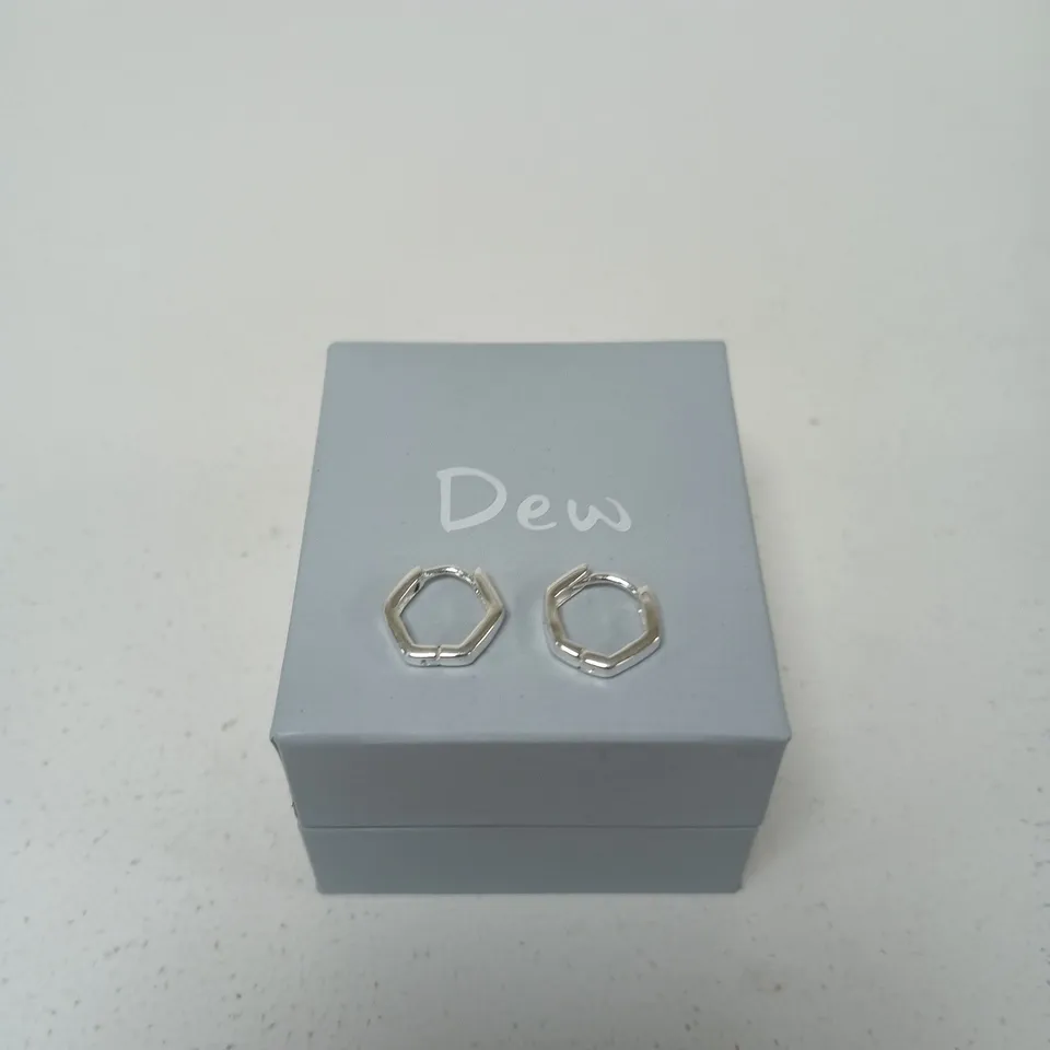 DEW HEXAGON HOOP EARRINGS, SILVER-TONE 