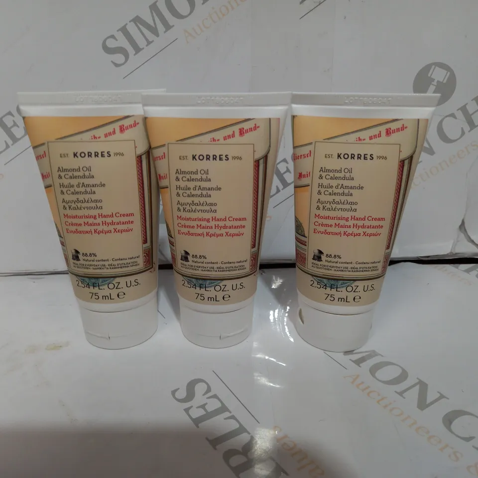 3 X KORRES ALMOND OIL MOISTURISING HAND CREAM