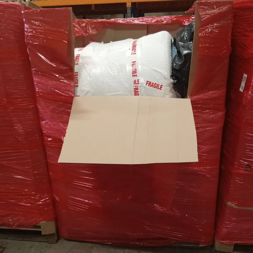 PALLET OF ASSORTED HOUSEHOLD GOODS AND PRODUCTS TO INCLUDE; MATTRESS TOPPER, BOXED FURNITURE ETC