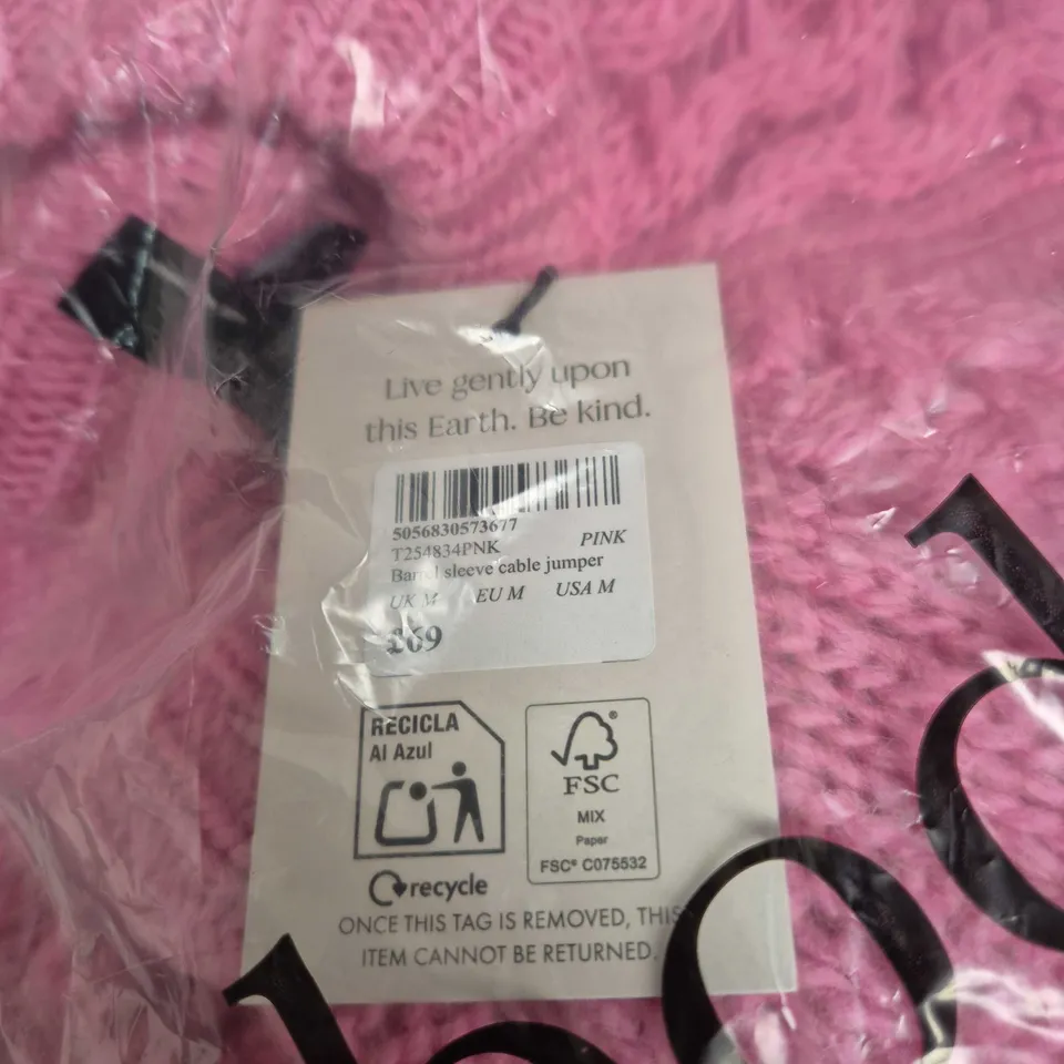 NOBODYS CHILD PINK BARREL SLEEVE CABLE JUMPER MEDIUM. BAGGED
