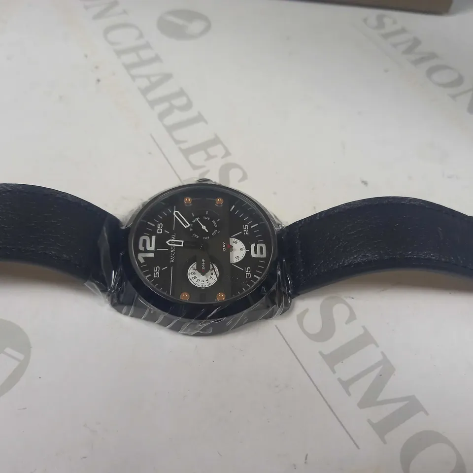 RUCKSTUHL TRIPLE DIAL BLACK LEATHER STRAP WRISTWATCH RRP £560