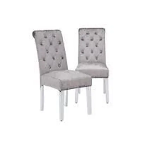 PAIR OF CRUSHED VELVET SCROLL BACK DINING CHAIRS