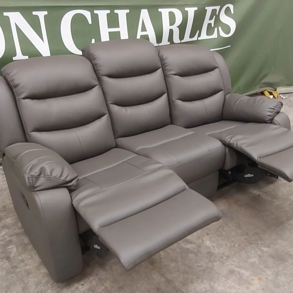 ROTHBURY LUXURY FAUX LEATHER HIGH BACK  3 SEATER MANUAL RECLINER SOFA - CHARCOAL  RRP £729
