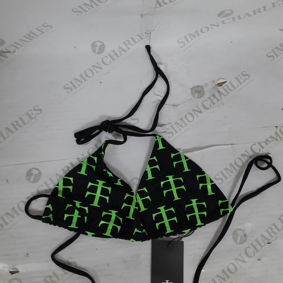 TELETECH BIKINI TOP IN BLACK AND NEON GREEN SIZE S 