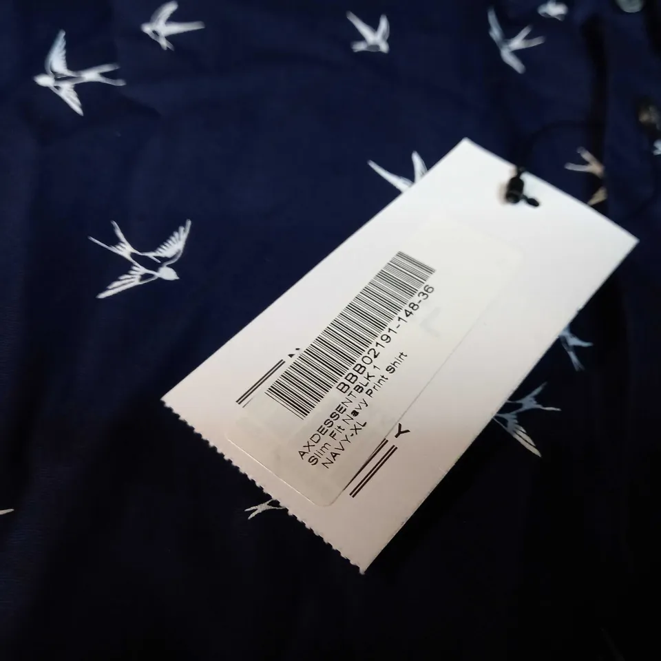 BURTON MENS NAVY PRINT SLIM FIT SHIRT - XL