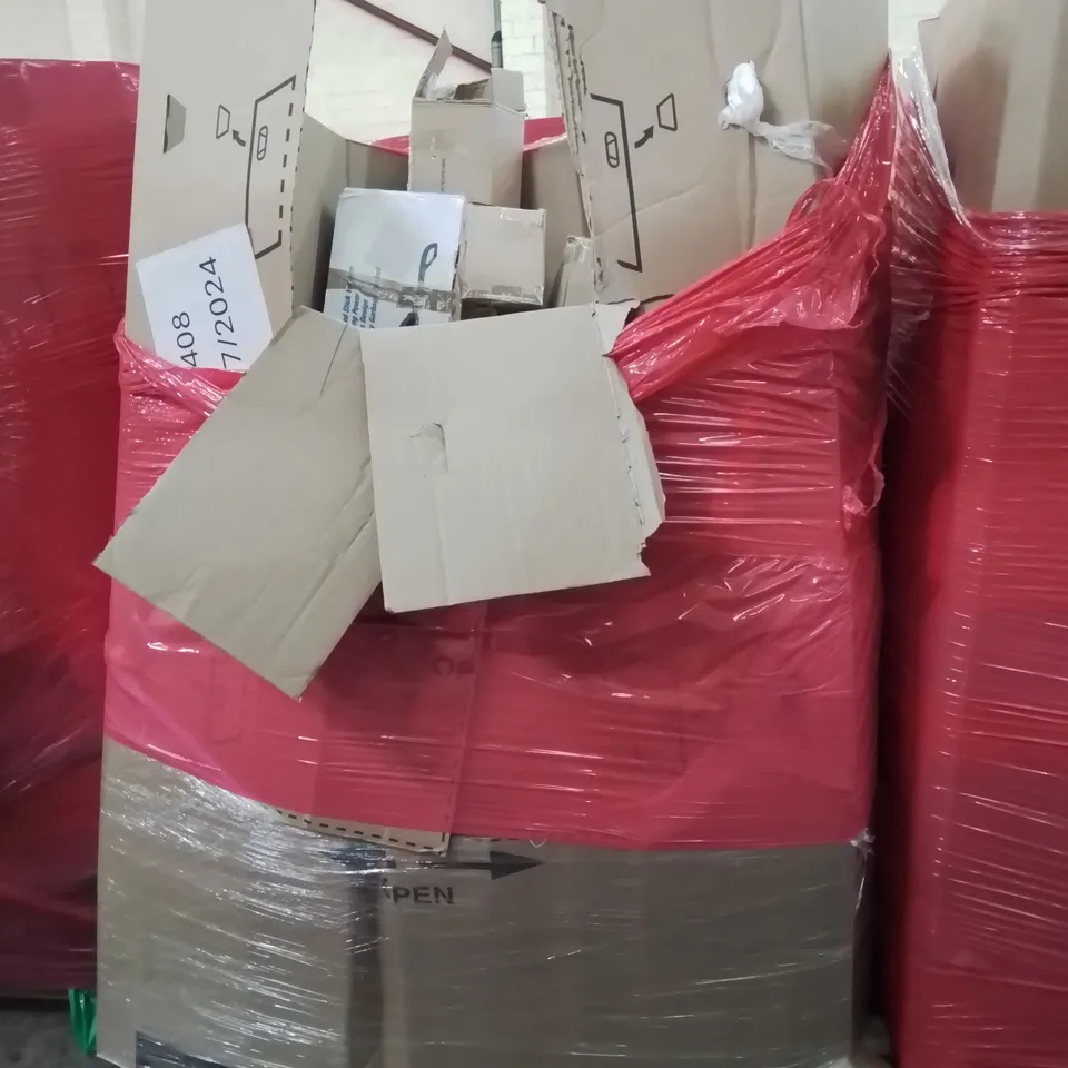 PALLET OF ASSORTED ITEMS INCLUDING BLADELESS PURIFIER, HOMIDEC CLOTHES DRYER, ADJUSTABLE HEIGHT SPEAKER STANDS, DISH RACK, POP UP TENT