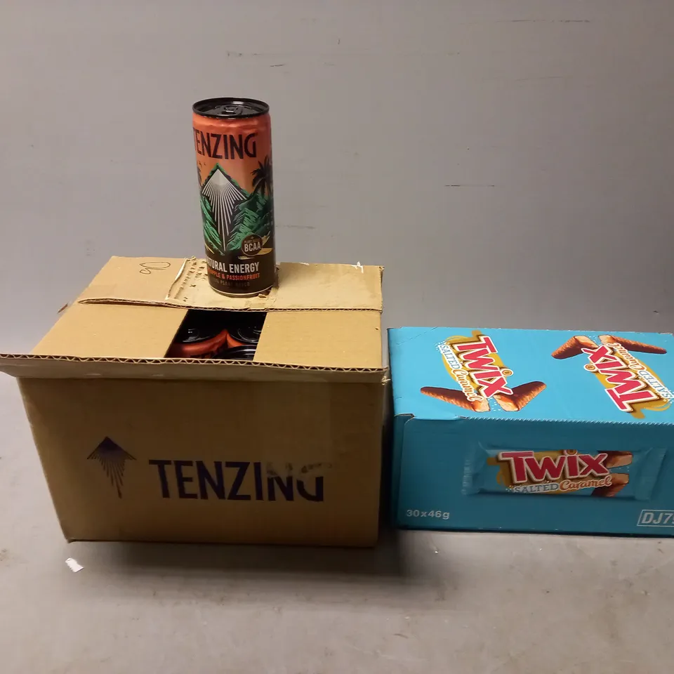 30X TWIX SALTED CARAMEL AND 12X TENZING NATURAL ENERGY DRINK 