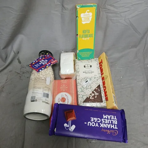 APPROXIMATELY 10 ASSORTED FOOD ITEMS TO INCLUDE SIMPLY COOK RECIPE KITS, TOBLERONE, COOKIE MIX, ETC