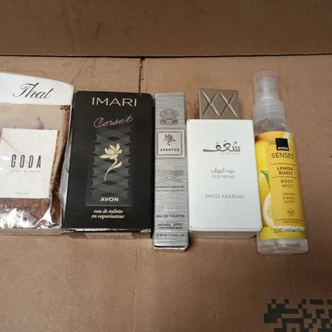 LOT OF APPROXIMATELY 15 ASSORTED PERFUME ITEMS IN VARIOUS SIZES TO INCLUDE AVON, AVENTUS AND IMARI