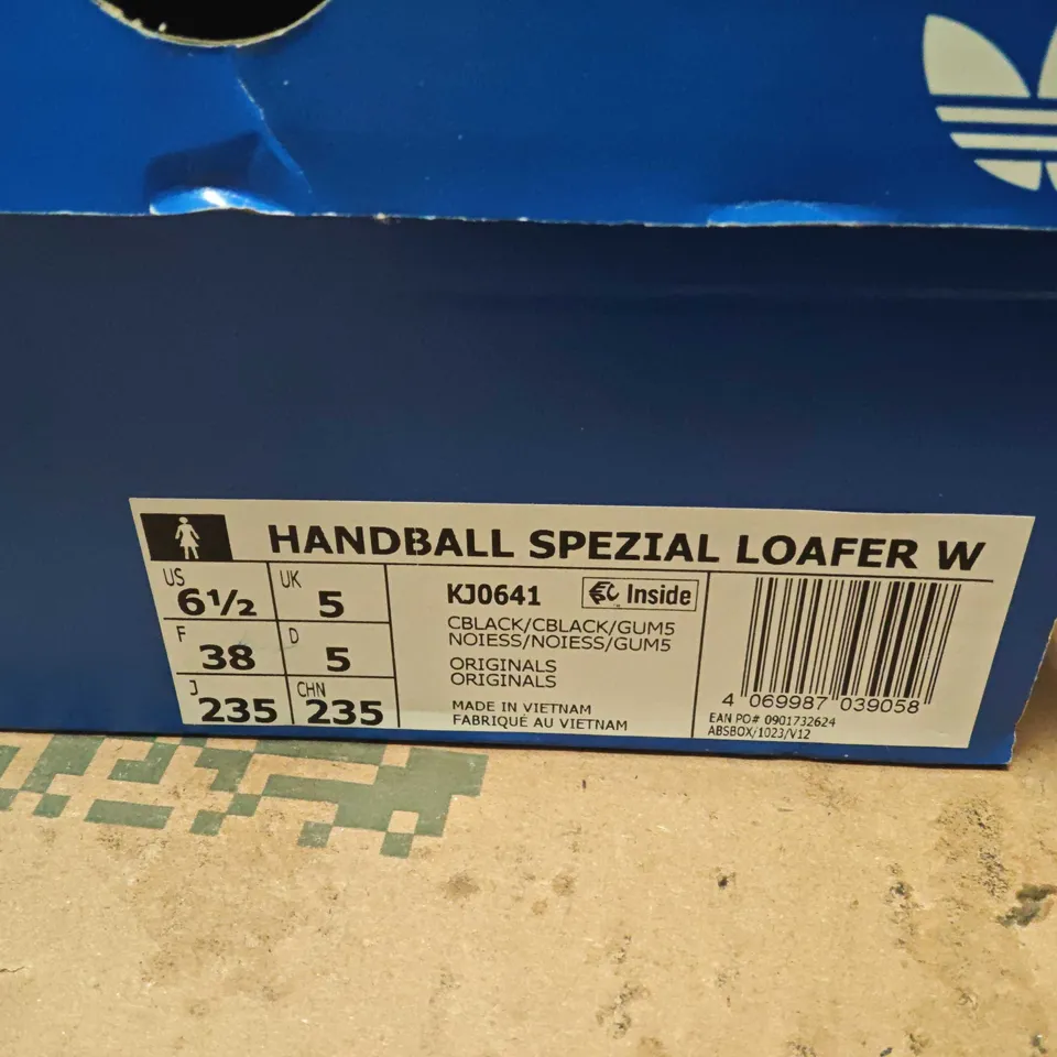 ADIDAS HANDBALL SPEZIAL LOAFER W – BLACK NUBUCK, UK 5 (EU 38) – BOXED