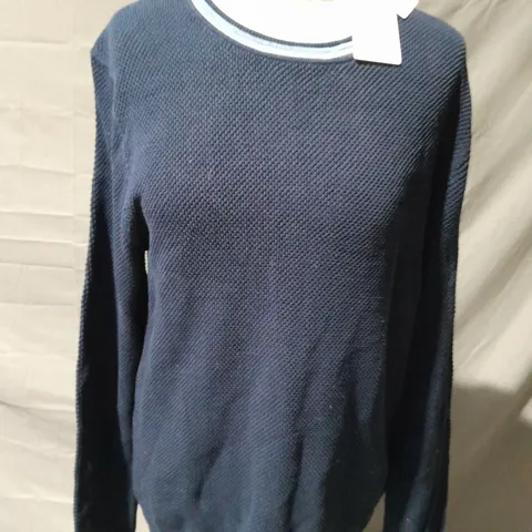 REISS INTARSIA SWEATSHIRT IN NAVY SIZE MEDIUM 
