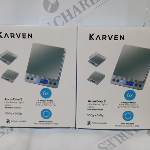 SET OF 2 KARVEN ACCURCORE 3 ULTRA-PRECISE DIGITAL SCALES