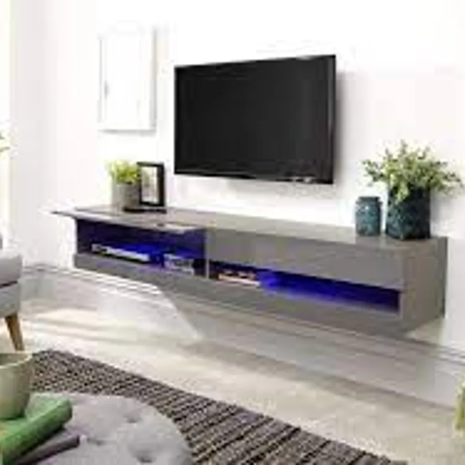 BOXED GALICIA 180CM WALL TV UNIT WITH LED - GREY