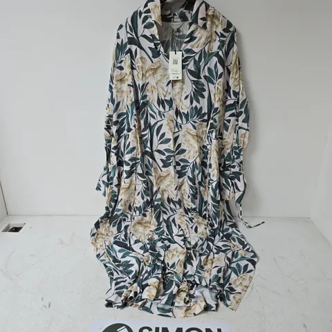 TED BAKER PRINTED TIE DETAIL MIDI SHIRT DRESS IN CREAM - SIZE 4