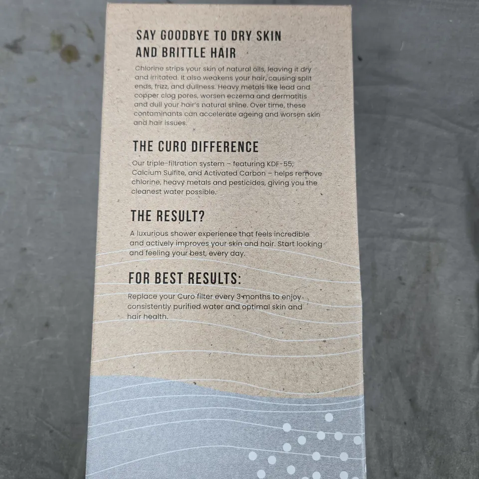 CURO SHOWER HEAD WITH TRIPLE FILTRATION SYSTEM – BOXED (KDF-55, CALCIUM SULFITE & ACTIVATED CARBON)