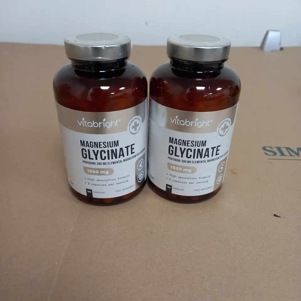 LOT OF 2 VITABRIGHT MAGNESIUM GLYCINATE CAPSULES FOOD SUPPLEMENT 100 PER TUB