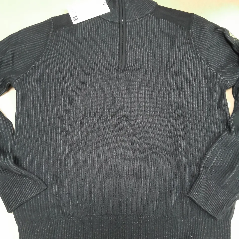 BELSTAFF STANLEY QUARTER ZIP JUMPER IN BLACK - MEDIUM