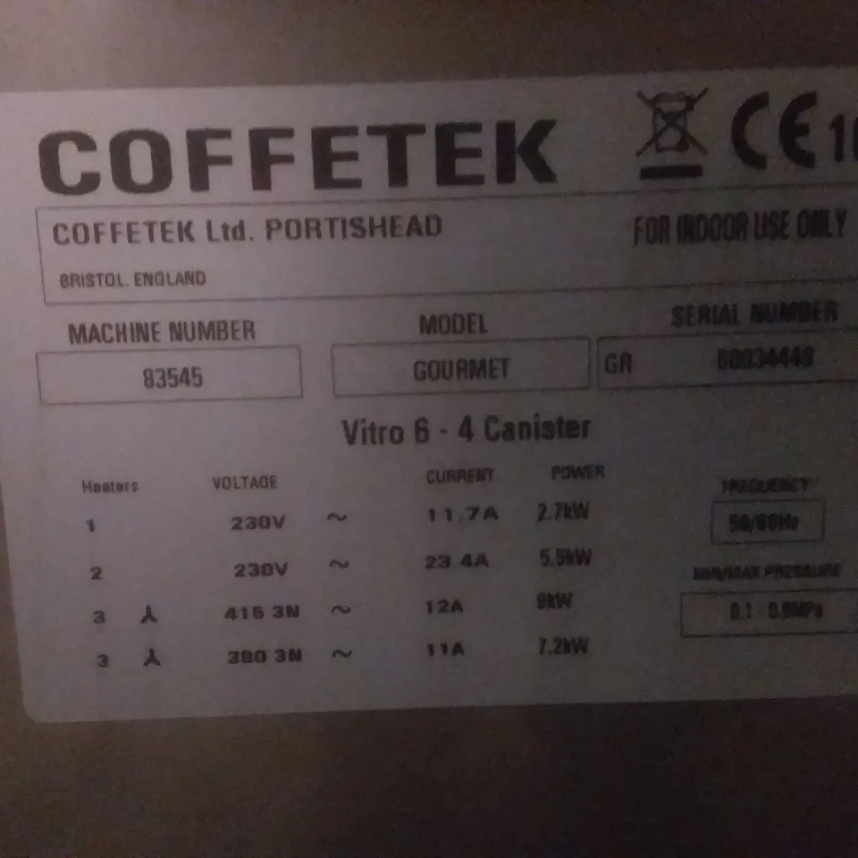 COFFETEK GOURMET VITRO 6 4-CANISTER COFFEE MACHINE