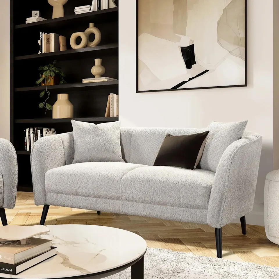BOXED LOREN 2 SEATER SOFA, LIGHT GREY CLASSIC BOUCLE FABRIC (1 BOX)