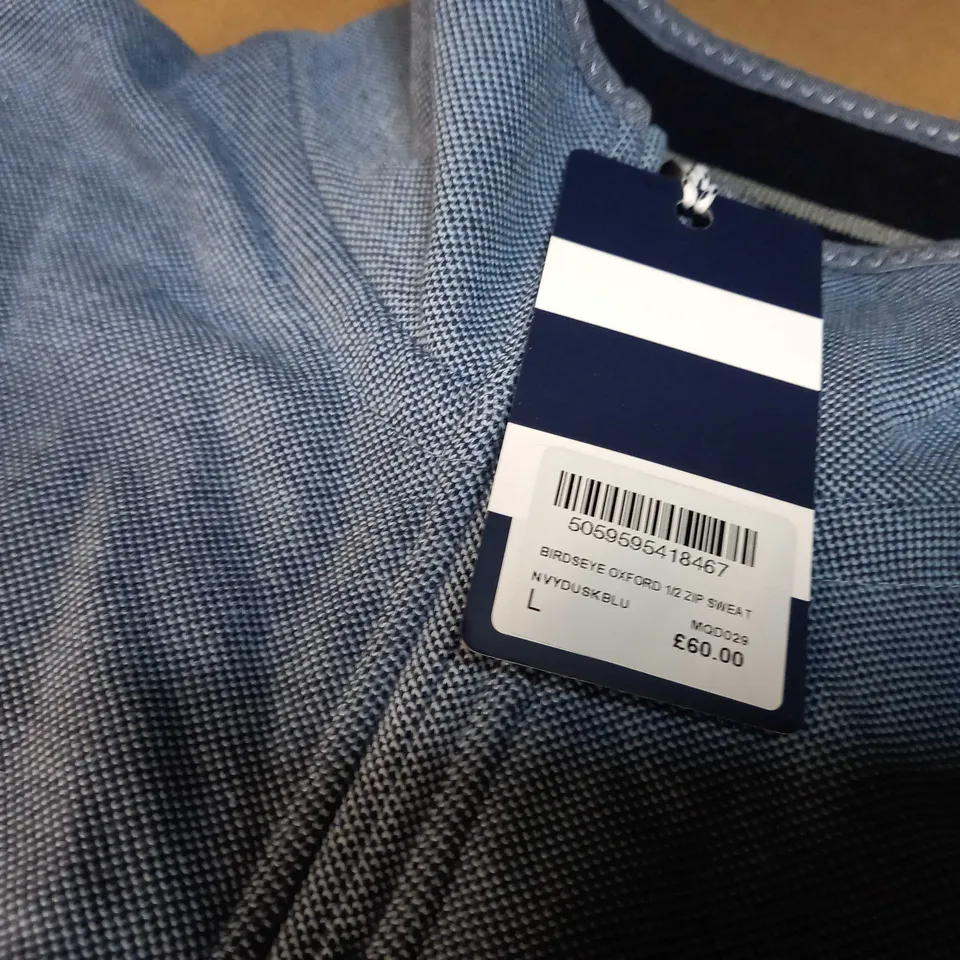 CREW CLOTHING COMPANY NAVY MARL ZIP SWEATER - LARGE