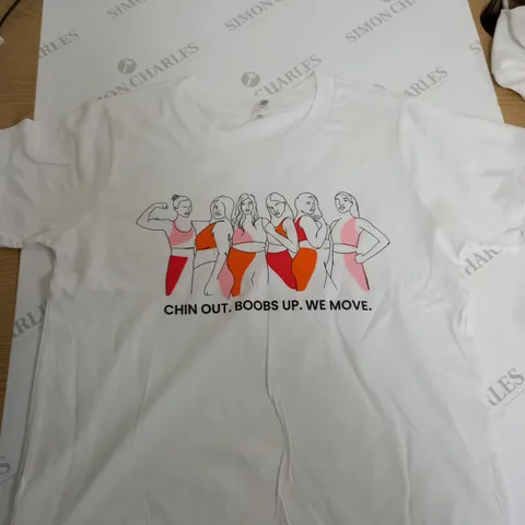 BOX OF APPROX. 10 ASSORTED AS COLOUR CUBE CHIN OUT. BOOBS UP . WE MOVE . WITH DIFFERENT SIZES TO INCLUDE - XS - S