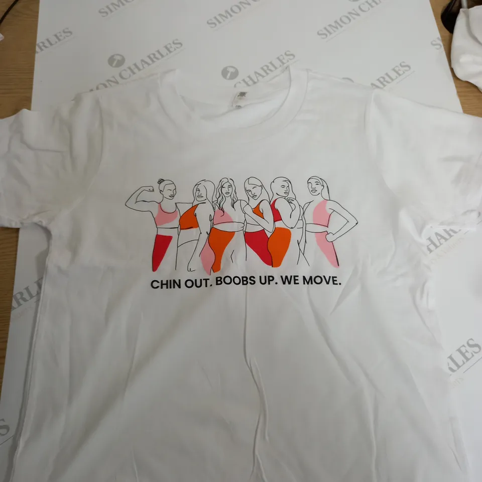 BOX OF APPROX. 10 ASSORTED AS COLOUR CUBE CHIN OUT. BOOBS UP . WE MOVE . WITH DIFFERENT SIZES TO INCLUDE - XS - S