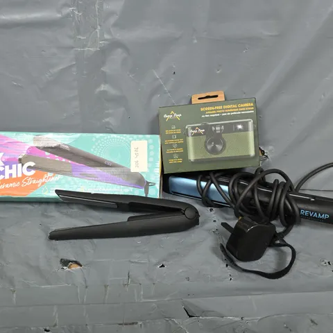 BOX OF APPROXIMATELY 6 ASSORTED ITEMS TO INCLUDE - SBB HAIR STRAIGHTENER , REVAMP COMPACT HAIR STRAIGHTENER ETC
