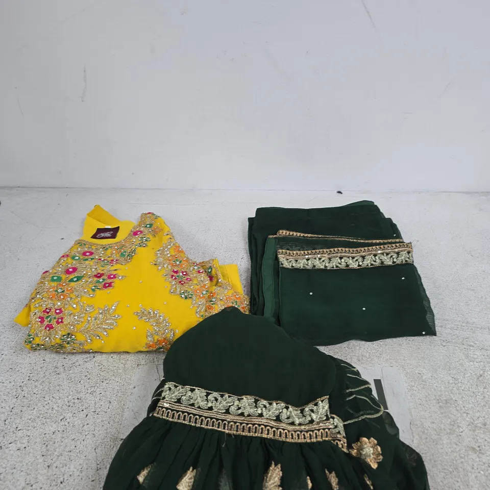 SHIFTONS BY SIMRANS EMBROIDERED ETHNIC OUTFIT SET – YELLOW & DARK GREEN
