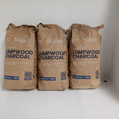 LOT OF 3 4KG PACKS OF ECOBLAZE LUMPWOOD CHARCOAL
