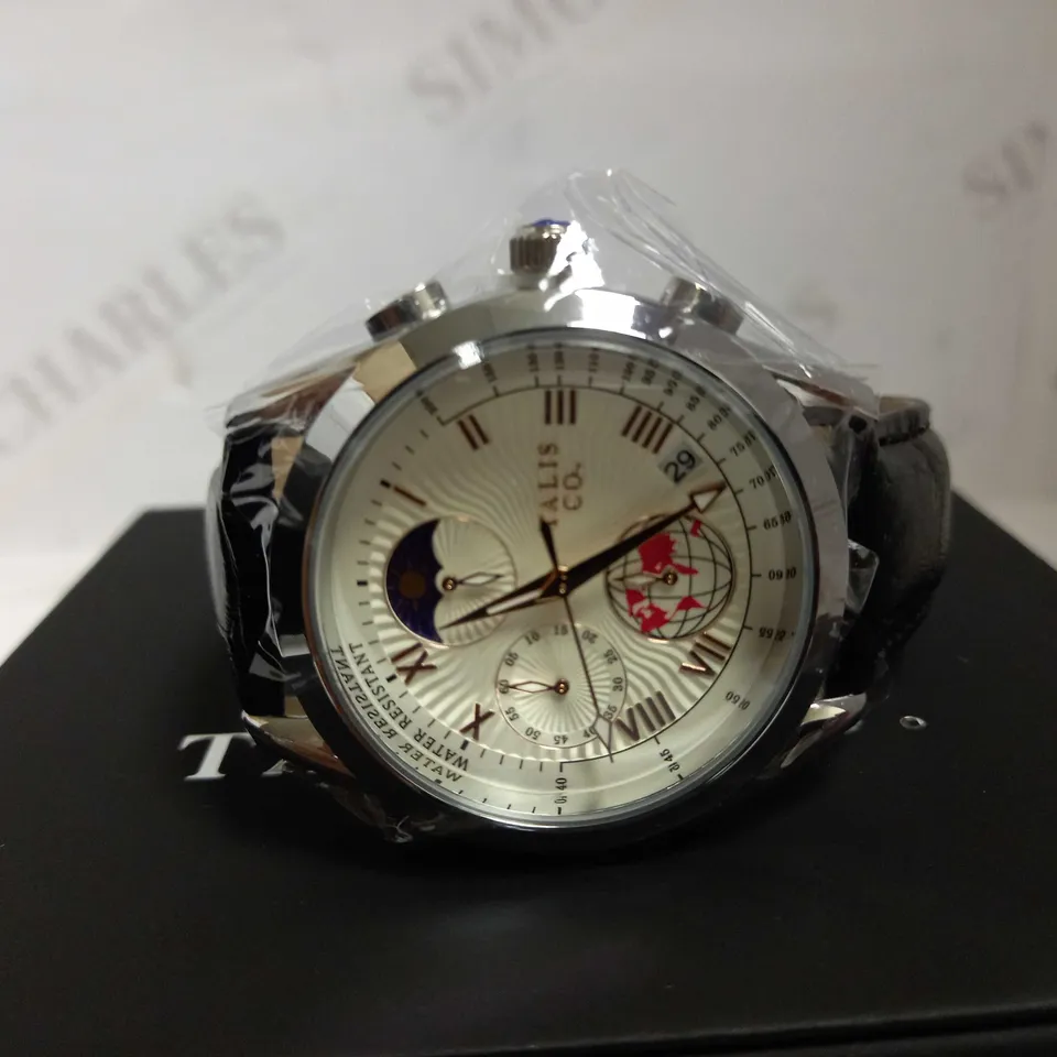 TALIS CO TRIPLE DIAL BLACK LEATHER STRAP WATCH RRP £550