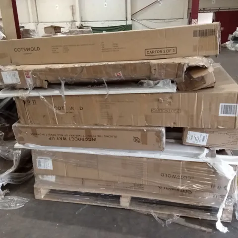 PALLET OF ASSORTED INCOMPLETE DESIGNER FURNITURE AND BED PARTS