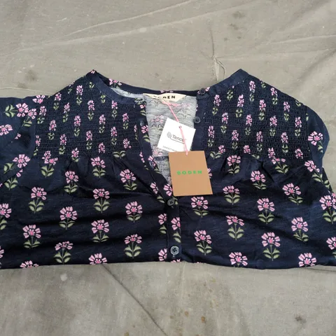  BODEN WOMENS CARDIGAN – NAVY WITH PINK FLORAL PRINT, TENCEL UK 12