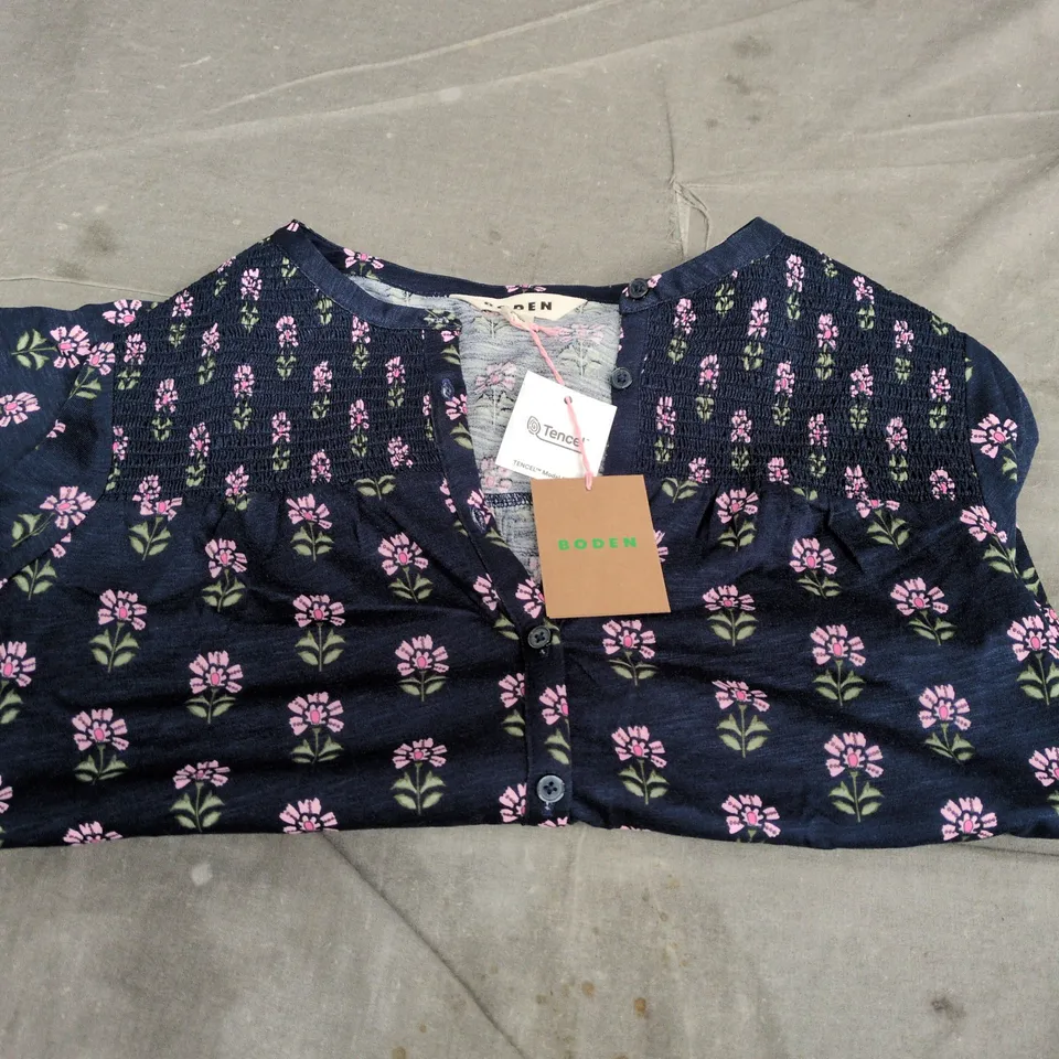  BODEN WOMENS CARDIGAN – NAVY WITH PINK FLORAL PRINT, TENCEL UK 12