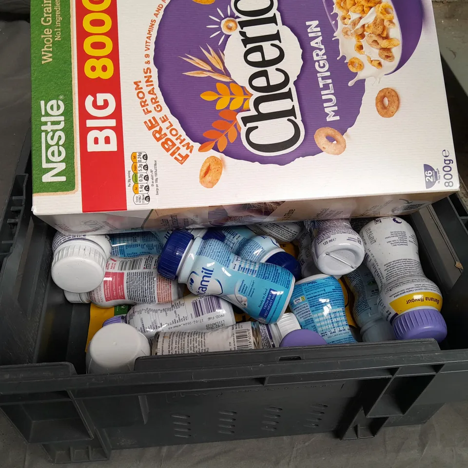 28 ASSORTED FOOD ITEMS TO INCLUDE NESTLE CHEERIOS , PACT COFFEE, EXTRA VIRGIN OLIVE OIL, CREATINE POWDER, HUEL FOOD DRINK AND GRIND HOUSE BLEND COFFEE - COLLECTION ONLY