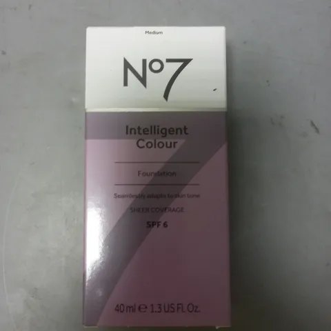 SEALED NO7 INTELLIGENT COLOUR FOUNDATION MEDIUM SPF 6 40ML
