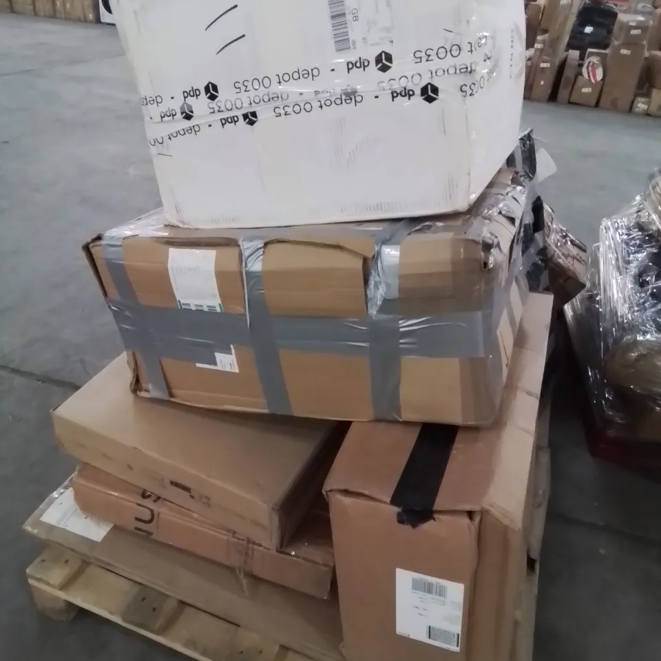 PALLET CONTAINING VARIOUS BOXED FURNITURE PARTS AND OTHER HOUSEHOLD ITEMS ETC.