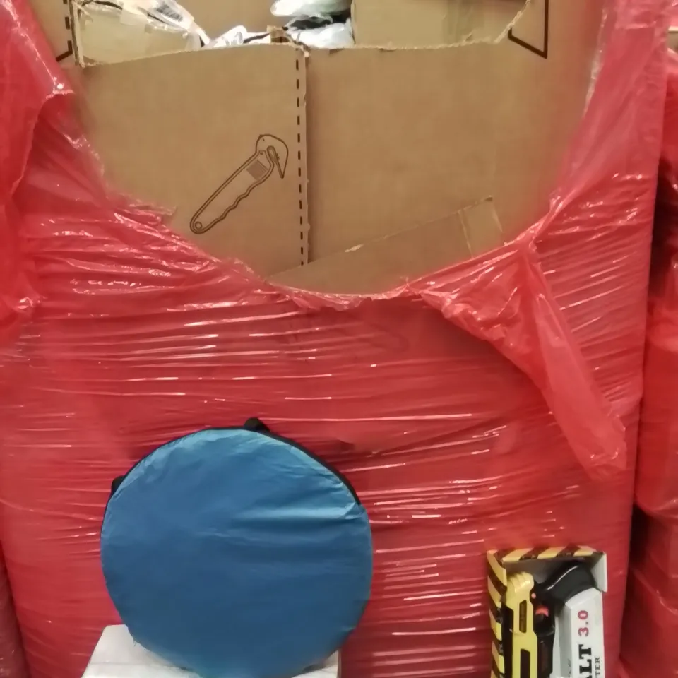 PALLET OF ASSORTED HOUSEHOLD GOODS AND PRODUCTS TO INCLUDE;COFFEE MACHINE,POPUP TENT,BUG A SALT AIR GUN